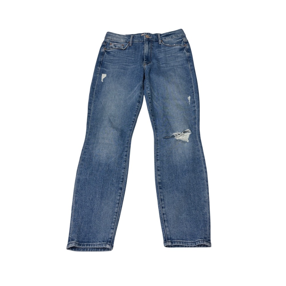 MOTHER High Waisted Looker‎ Crop Jeans Lets Kick It Blue Distressed Womens 27X26